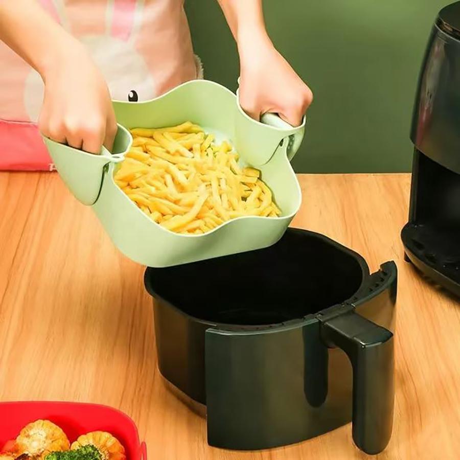 1PC Air Fryer Double Ear Silicone Baking Tray Square Thickened Heat Resistant Silicone Insulation Mat Air Fryer Stereo Tray