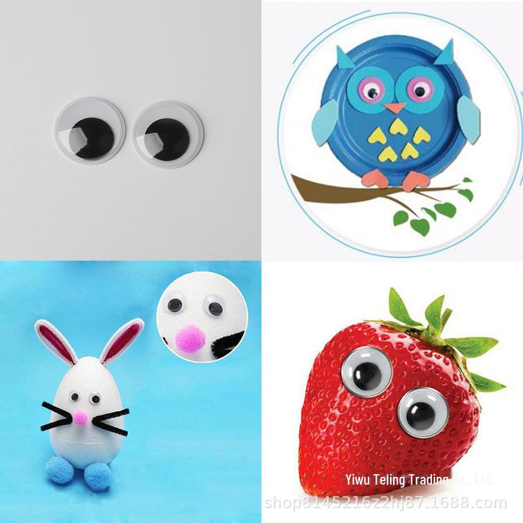 Pre-made DIY Toy Animal Accessories: Adhesive Black and White Moving Eyes for Kids