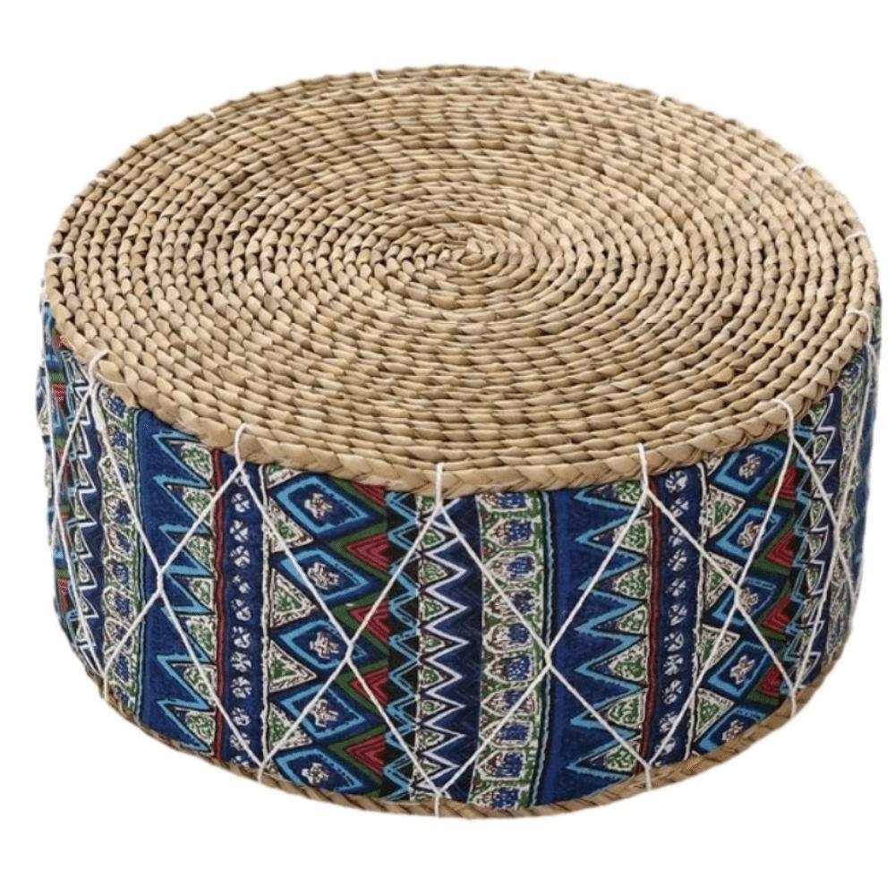 Hand-Woven Floor Cushion Round Shape Ottoman Stool Rustic Style Woven Stool  Living Room