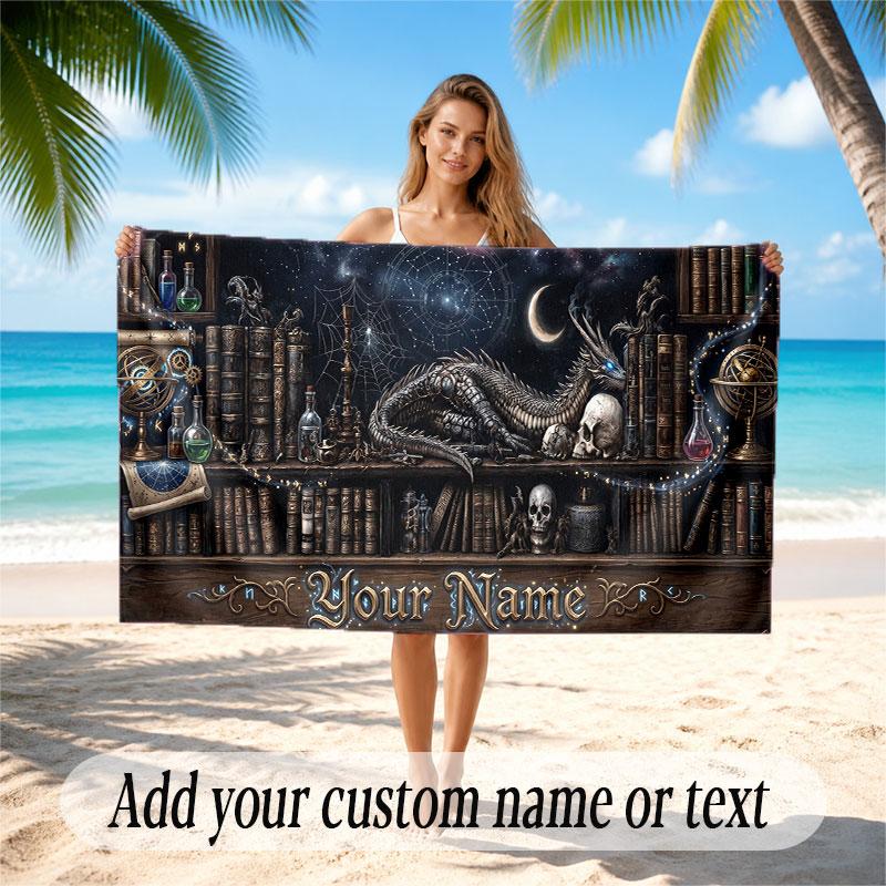 Fantasy Magic Theme Soft Beach Towel Personalized Custom Name Text Towel Portable for Beach Pool Travel