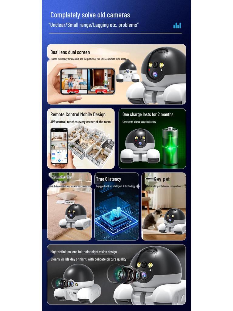 Little Tank Dual-Screen HD Pet Teasing Robot Camera