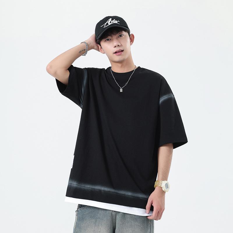 Spray-Dyed Heavyweight Cotton Short Sleeve T-Shirt - Unisex Trendy Two-Piece American Style Couple Top