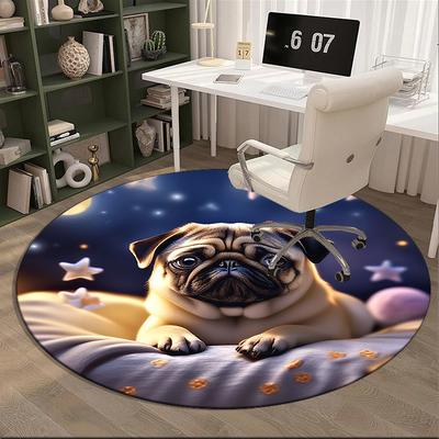 Pug Dreams Under Stars Round Carpet Chair Cushion Round Entryway Rug, Soft Round Rugs for Living Room, Bedroom, Circle Carpet Decor Gifts