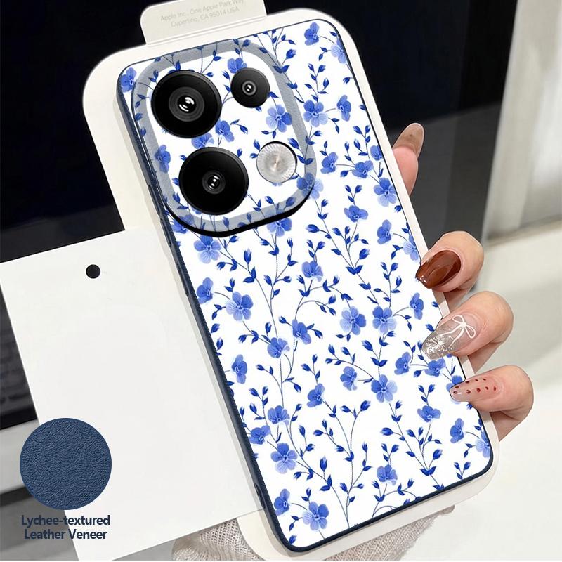 Flowers Leaves Print Case For Xiaomi 13T Redmi Note 15 Pro 4G Leather Texture Silicone Cover For Redmi Note 14 13 Pro+ 5G
