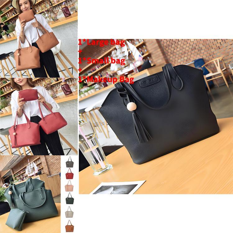 Damski Zestaw Portfeli ze Skóry PU z Paskiem na Ramię i Kosmetyczką do Codziennego Użytku