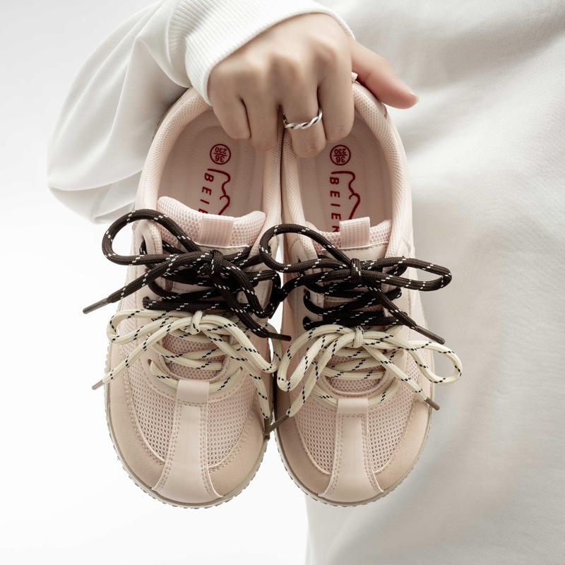 Women’s Vintage Trainer Shoes 2025 Summer - Mesh Breathable White Casual Sneakers for School Girls