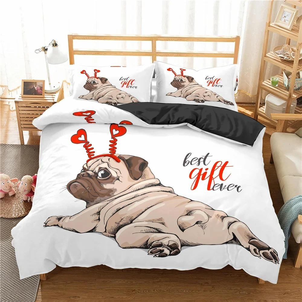 Cozy Lightweight King Queen 3d Cartoon Pug Dog Lovely Home Pet Puppy Pattern Size Cute Animal Theme Soft Comforter