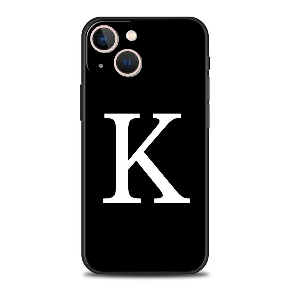 Initial Letter A Z Phone Case For iPhone 17 16 15 Pro Max 11 12 13 14 7 8 Plus SE 2020 X XR XS Cover Soft Black