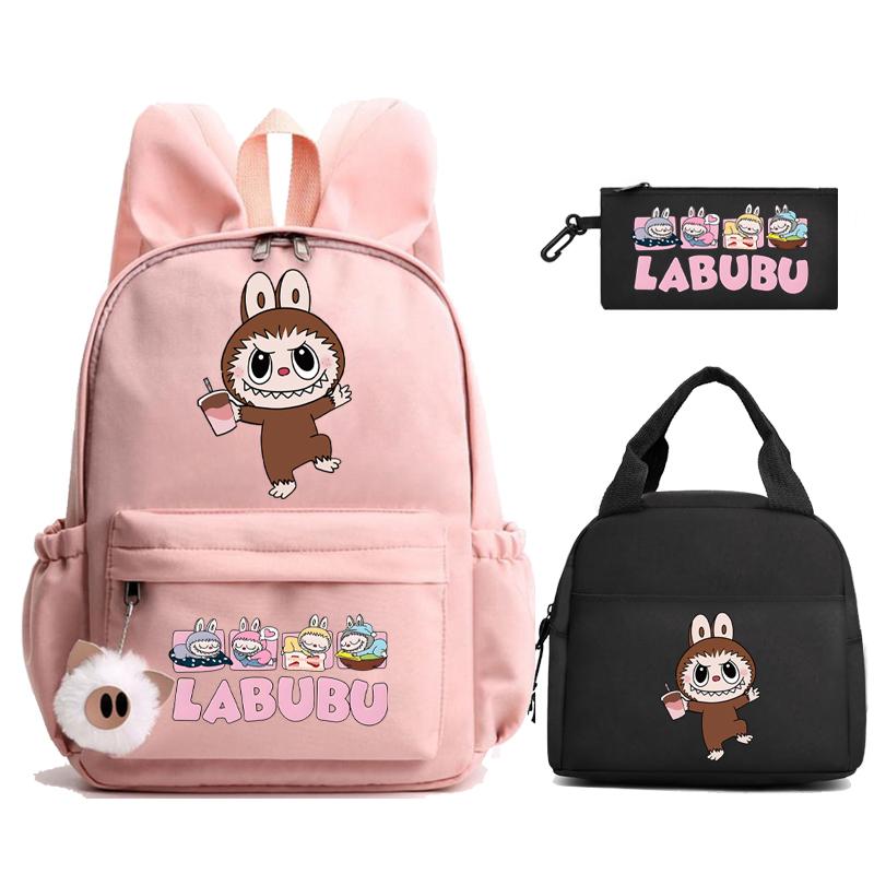 3Pcs/set Cute Printed Backpack Lunch Bag Pencil Case Children Girl Boy Mokoko Student Schoolbag Zimomo Kid Gift Mochila