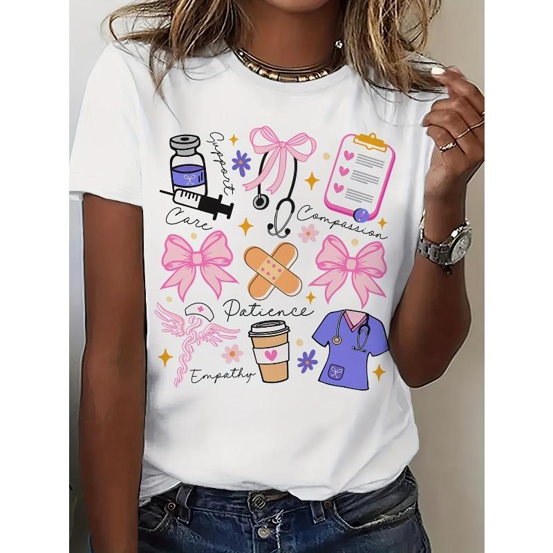 

The Alluring Nurse s Words Nurse Beauty Women s Short-sleeved Round-neck T-shirt, Loose Summer Casual Style, Fun Printed Top, S белый