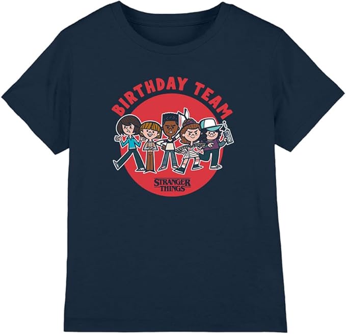 Stranger Things Birthday Team Cartoon Kids T-Shirt, Navy 160