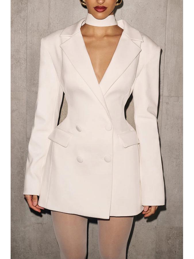 

Стильный женский однотонный кардиган с длинным рукавом и отложным воротником - Обтягивающая верхняя одежда 8201 Small белый