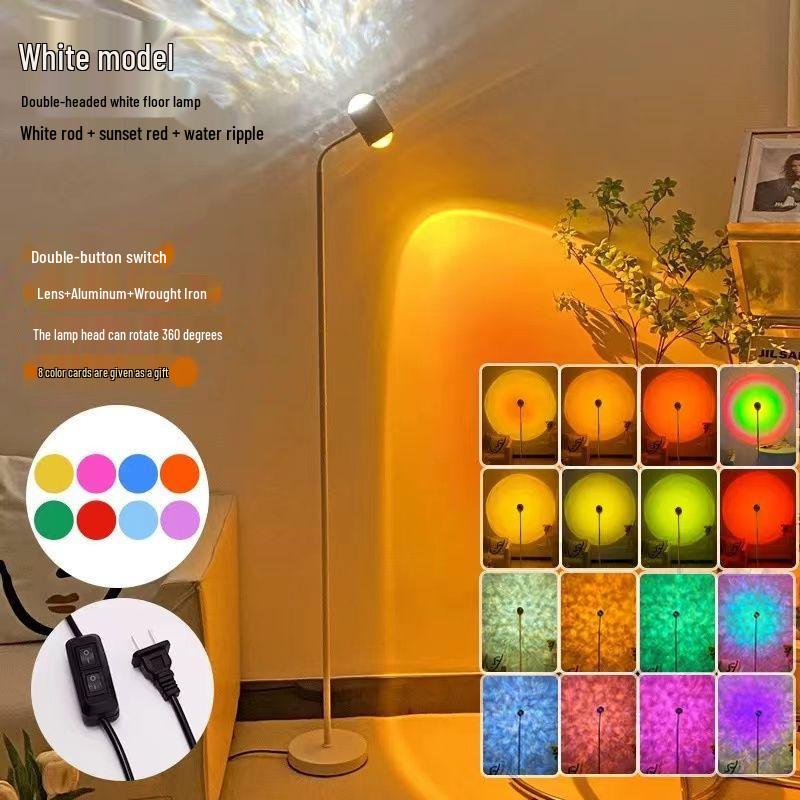 High-End Double-Head Sunset Floor Lamp: Water Ripple Iron Design for Living Room Atmosphere