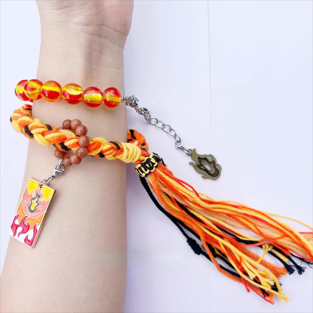 Handgefertigtes Rengoku Kyoujurou Armband Mode Dämonentöter Anime Zubehör Verstellbare Länge Unisex Armband Jungen Mädchen Geschenke