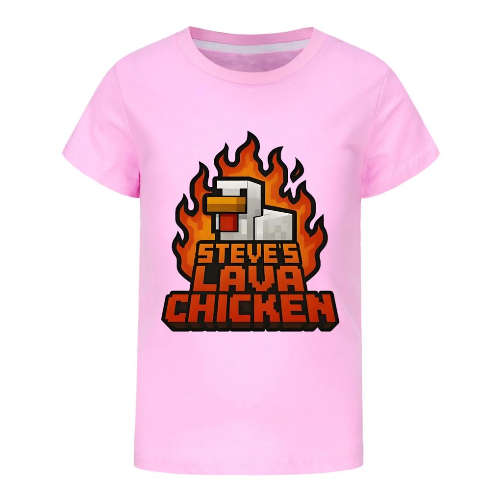 2025 Camisetas para Meninas Verão Roupas de Manga Curta Infantil Camiseta de Desenho Animado Steves Lava Frango Fantasia Roupa Infantil Manga Curta