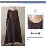 Plus Size Holiday Dress: Cotton & Linen Print, Round Neck, Loose Fit, Long Sleeve