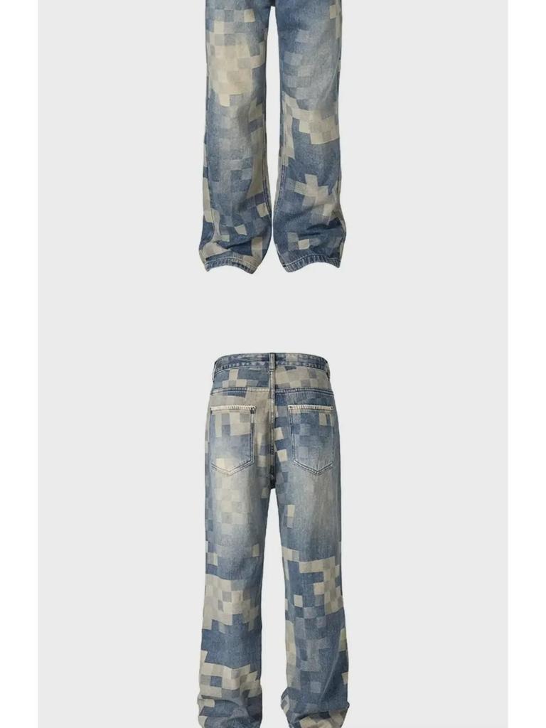 Herren-Jeans mit weitem Bein und Mosaik-Schachbrettmuster im Herbst