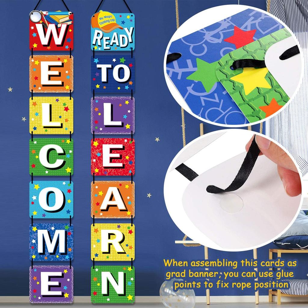 Blulu Back to School Banner Welcome Banner for First Day of School Welcome Ready to Learn Party Supplies Photo Props for Kindergarten Primary