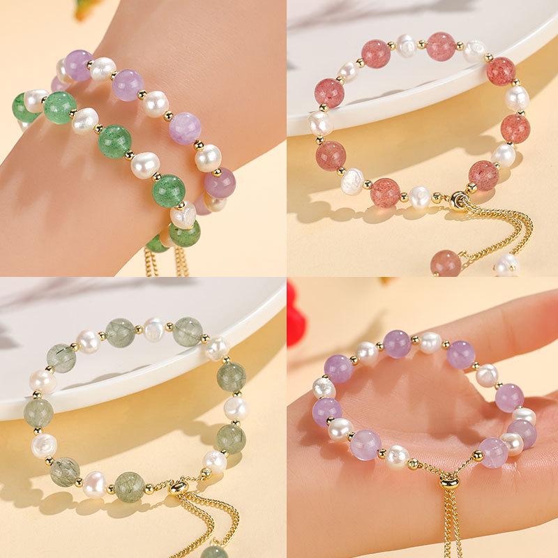 New Freshwater Pearl Beaded Crystal Bracelet Lavender Green Hair Crystal Bracelet Jewelry Wholesale