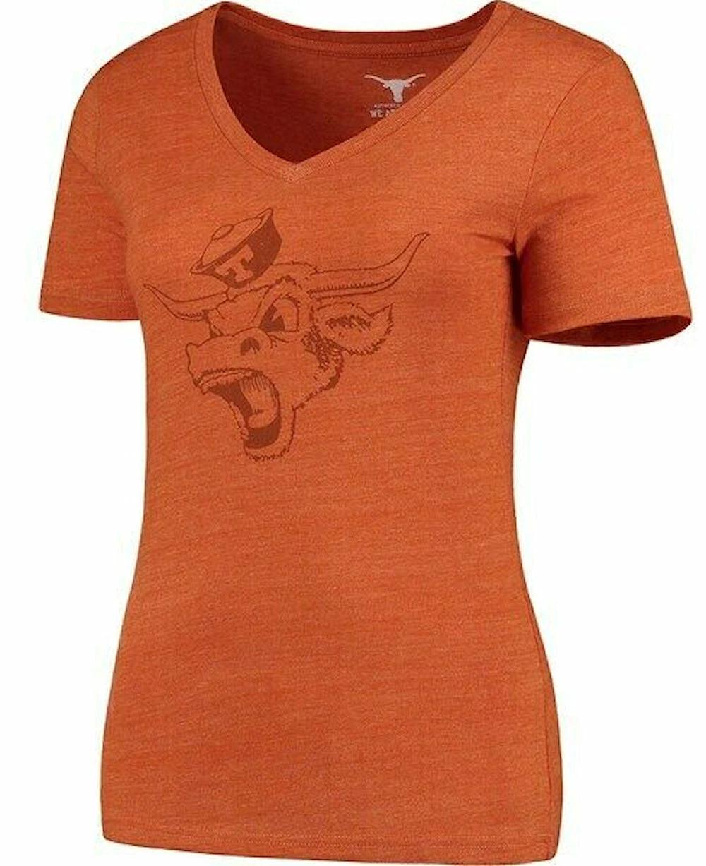 Women s Texas Longhorns Orange Angry Bevo V-Neck T shirt S