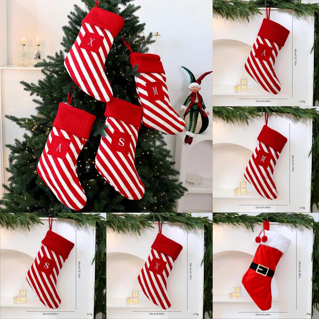Christmas Letter Tree Ornament With Fabric Material And Red White Stripe Style For Xmas Decor