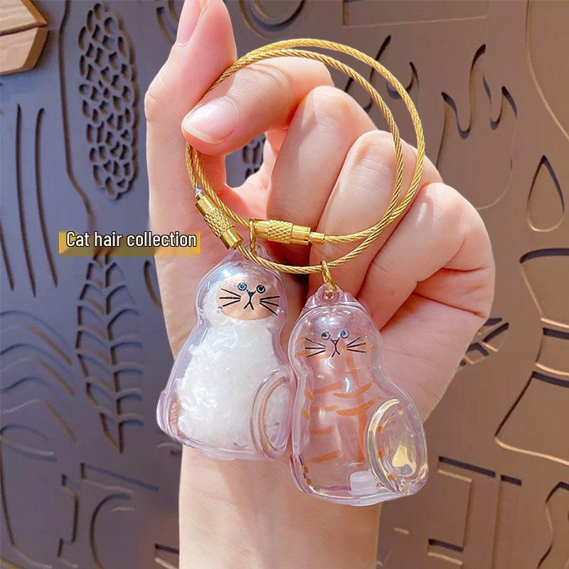 Blue Transparent Cat Hair Gashapon Keychain Storage Capsule