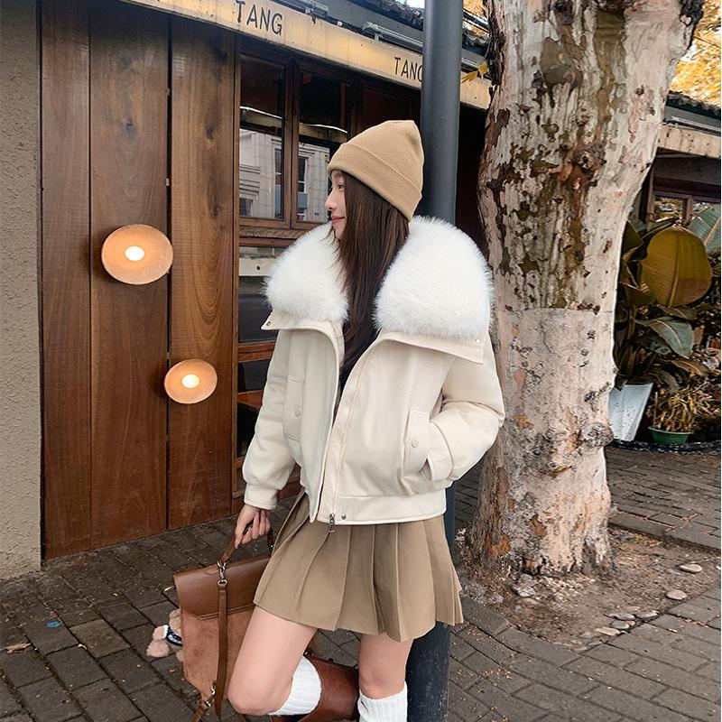 New deerskin velvet cotton-padded clothes women's short large fur collar lapel cotton-padded clothes women's clothing winter simple cotton-padded clo