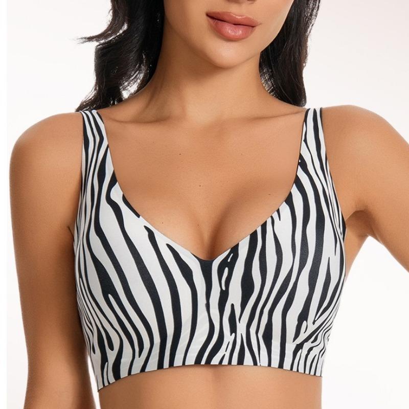 Jelly Strip Leopard Print Sexy Bra Push‑Up Shapewear Underwear Shock‑Absorbing Soft Support Side‑Smoothing Thin Cup Brassiere