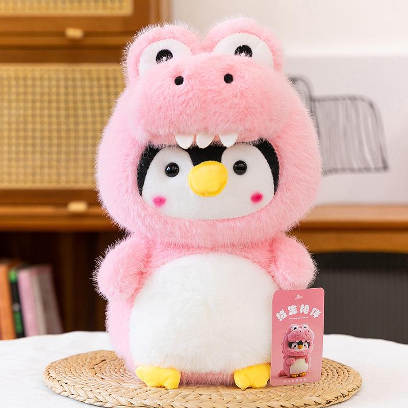 Niedliche Verwandlung Dinosaurier Pinguin Puppe Plüschtier Heilender Hut Hai Frosch Schlafkissen