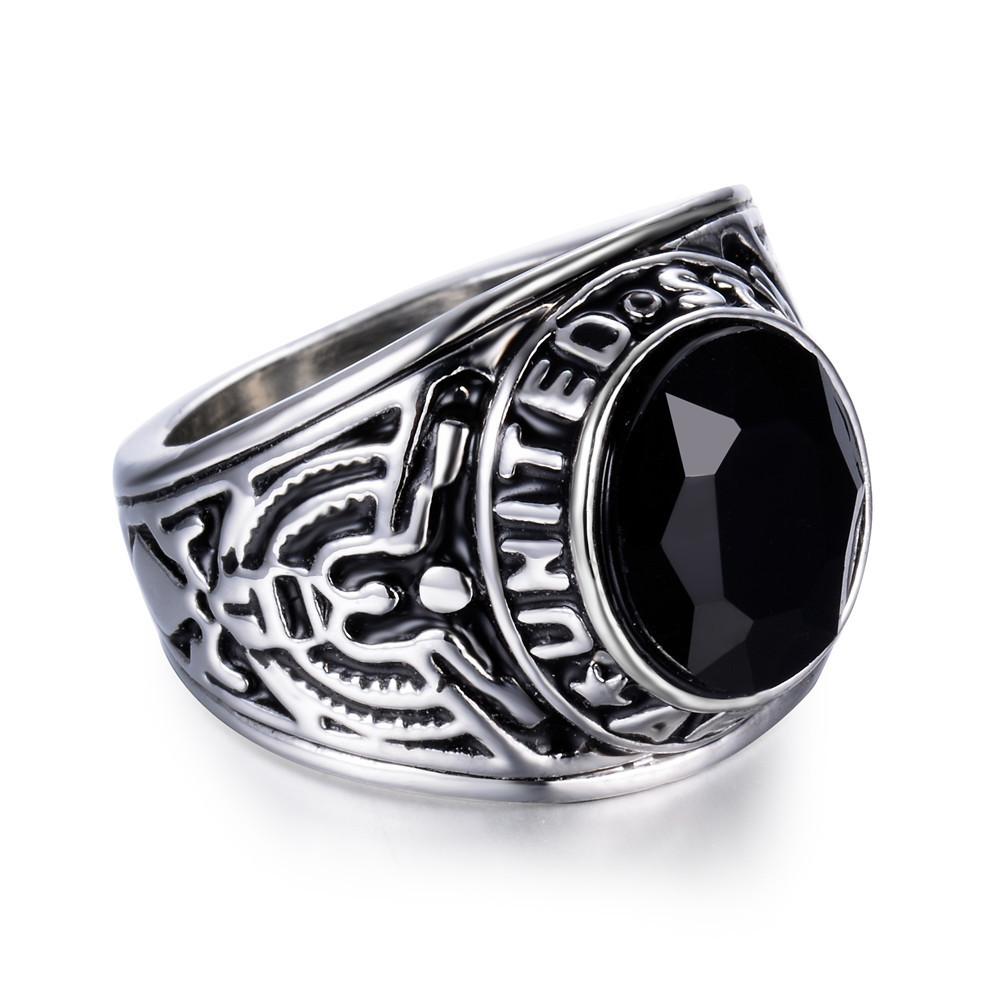 Vintage Stainless Steel Jewelry American Gi Eagle Ruby Titanium Steel Ring