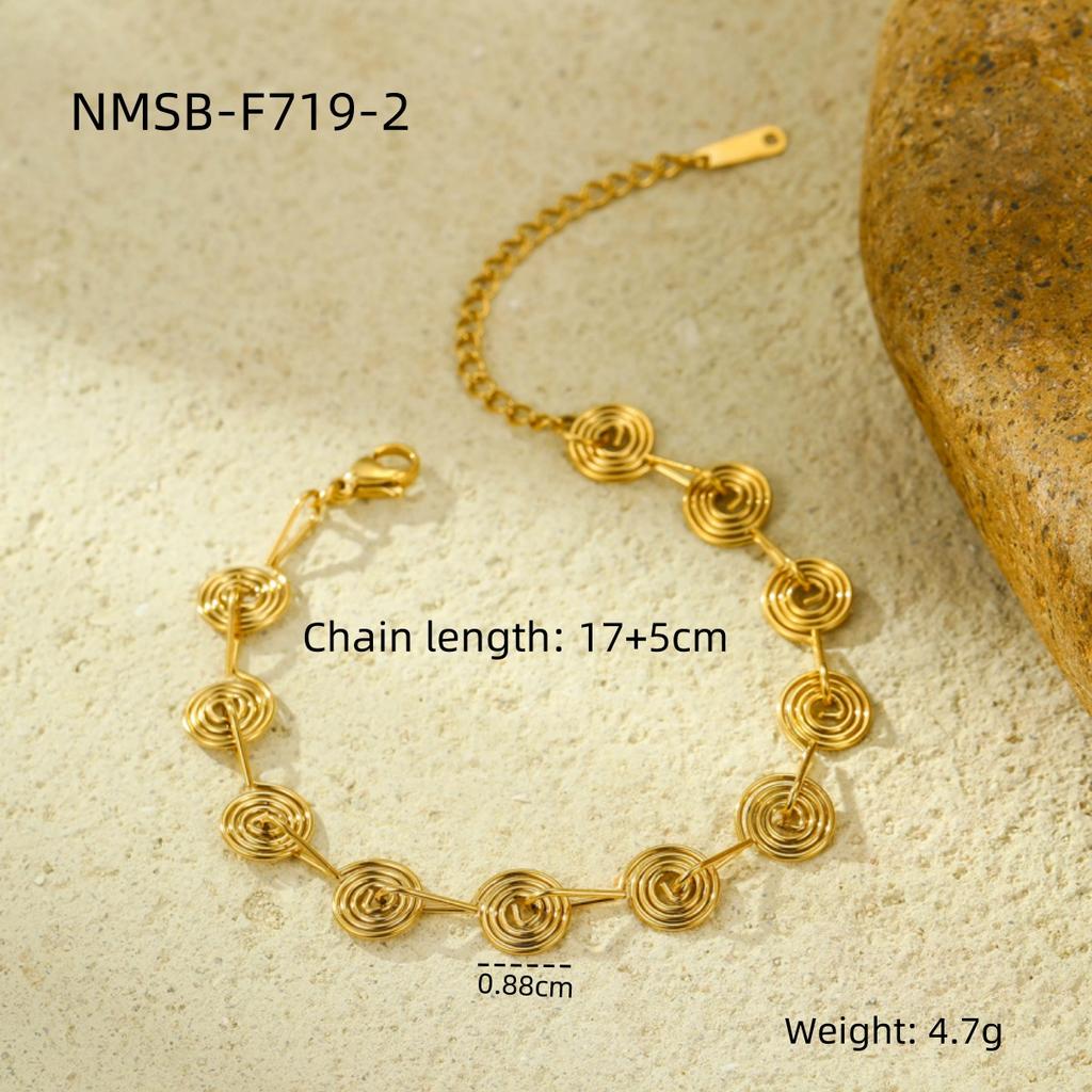 GEMCHIC Women's Geometric Spiral Stainless Steel Chain Necklace and Bracelet Set, Fashion Minimalist Design