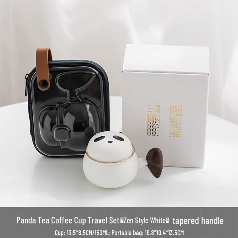 UD Panda Ceramic Travel Tea Mug with Tapered Handle Tea/Coffee Travel Set