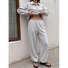 2026 Womens 2-Piece Casual Set Long Sleeve Polo Top Wide Leg Pants Sportswear