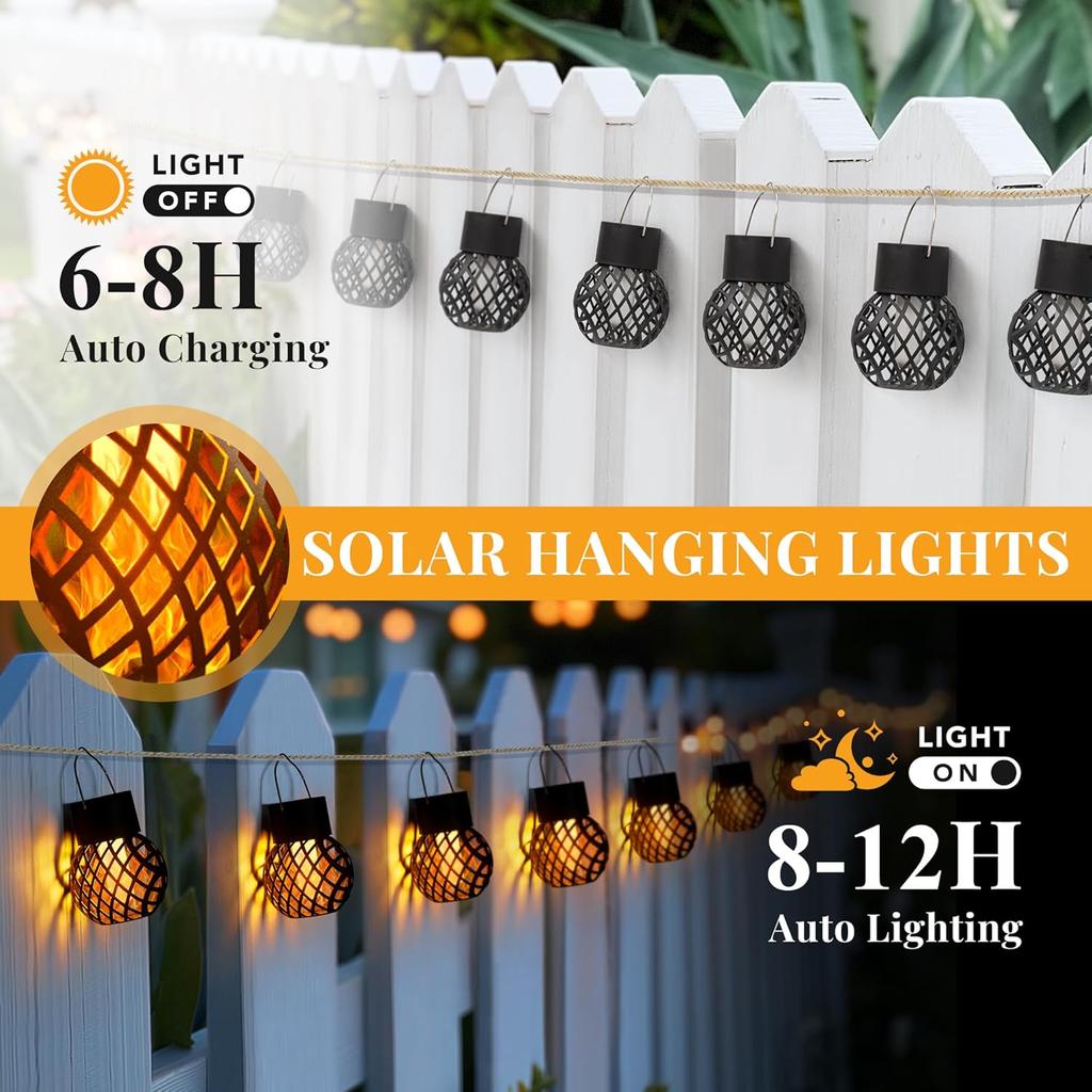 Solar LED Outdoor Flammeneffekt Hängelaterne Außen Wasserdicht Garten Dekorationslampe Solar Lichterkette für Terrasse Garten Hof