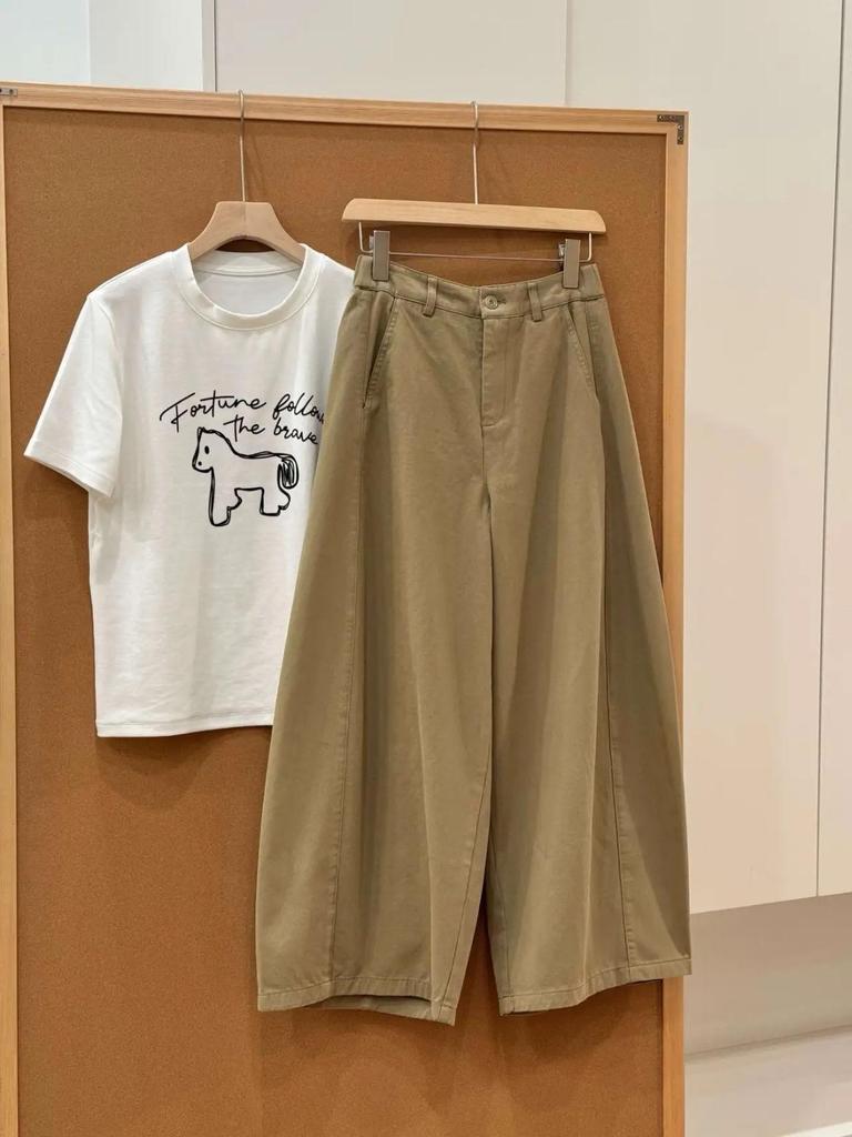 Women's Spring Khaki Wide-Leg Pants with High-End Japanese & Korean Style - Loose, Draped, and Casual