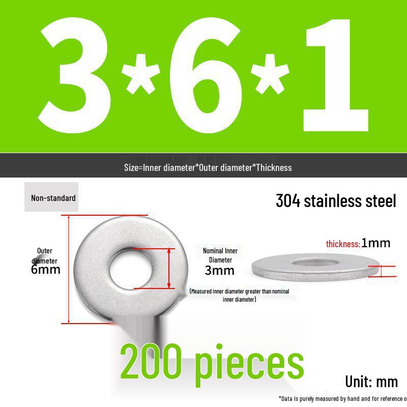 304 Stainless Steel Enlarged Flat Washer Ring (Sizes: M1.6-M22)