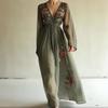 Robe longue à manches longues et col en V profond avec impression de positionnement numérique pour femme