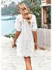 Diyun 2023 Summer European & American Solid Color Square Neck Jacquard Short Dress for Women - Elegant & Hollow Design