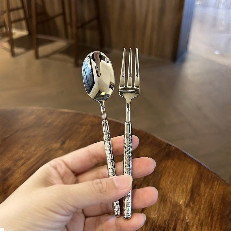 304 Stainless Steel Hammered Handle Cutlery Set: Diamond Pattern Knife, Fork, Spoon