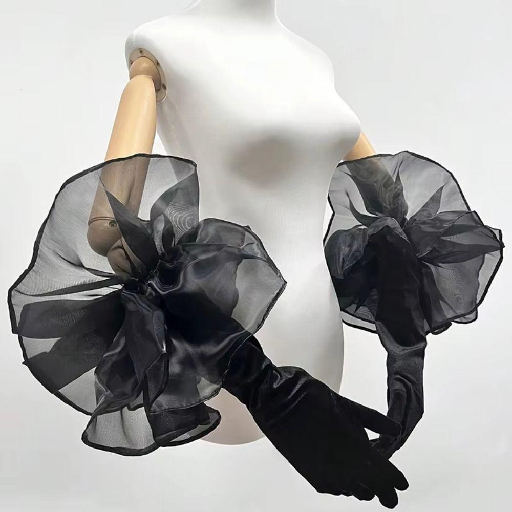 Elastic Ruffles Velvet Mittens Elegant Wedding Bridal Gloves Fashion Long Gloves  Women