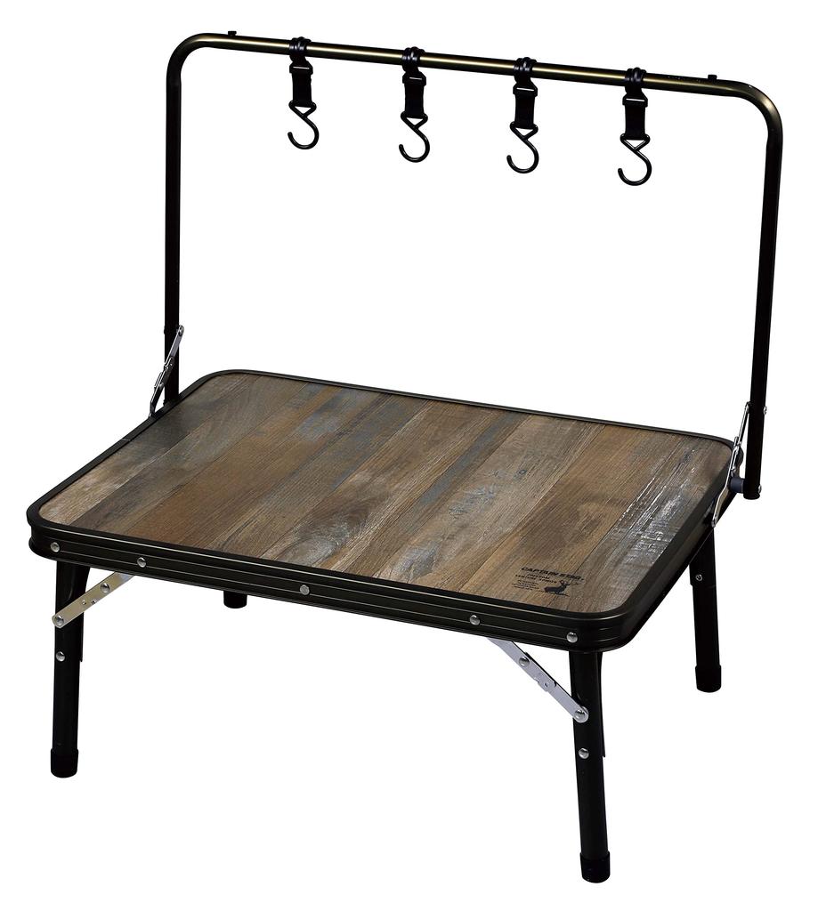 CAPTAIN STAG Outdoor Hängender Beistelltisch 65cm Breit x 45cm mit Aufhänger 4 und Zwei Höhen Bistro-Stil UC-587 Tisch, Tief, Ablage, Haken, Verstellbar, Aluminium,