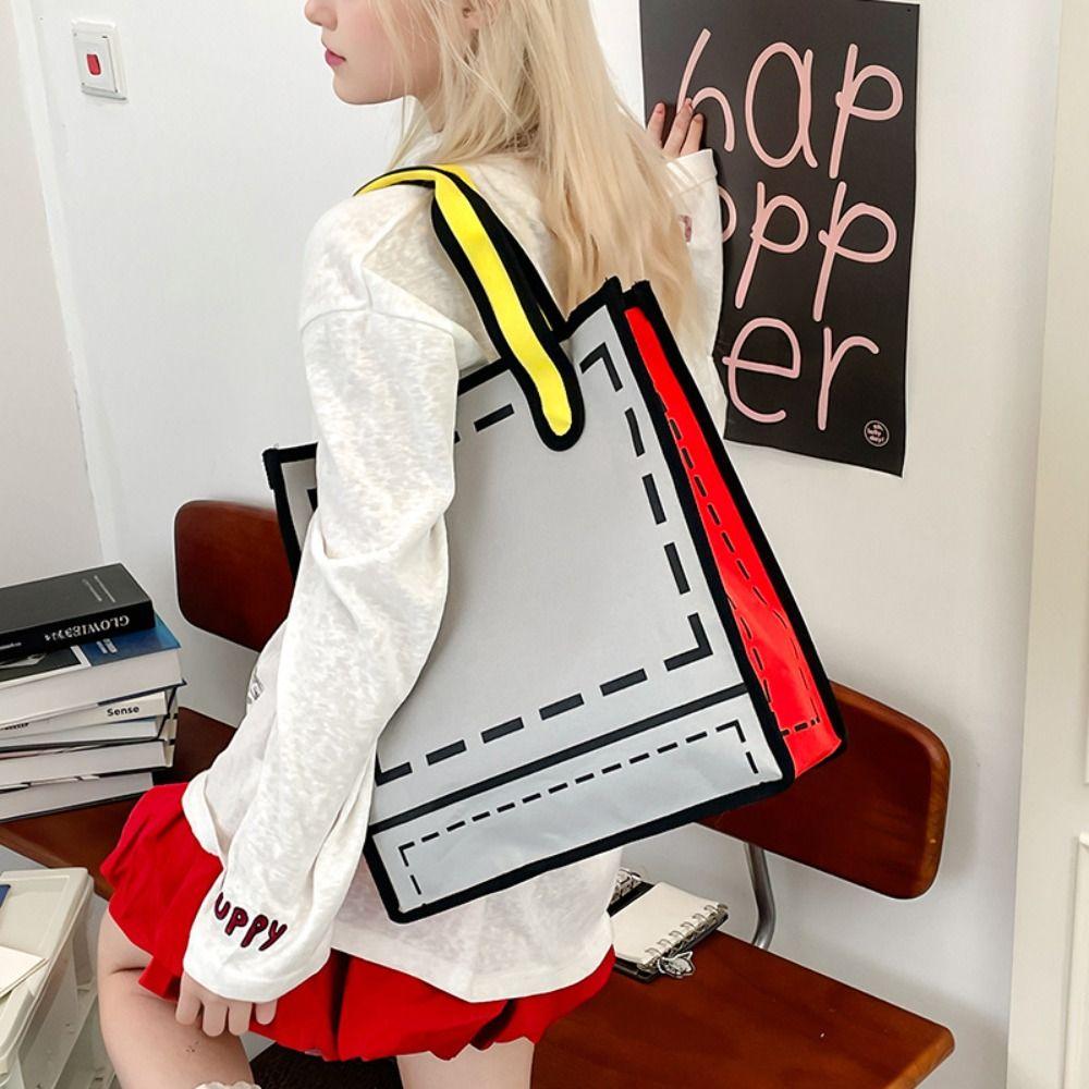 Canvas Comic Shoulder Bag Cartoon Graffiti Messenger Bag Simple 2D Anime Tote Bag  School