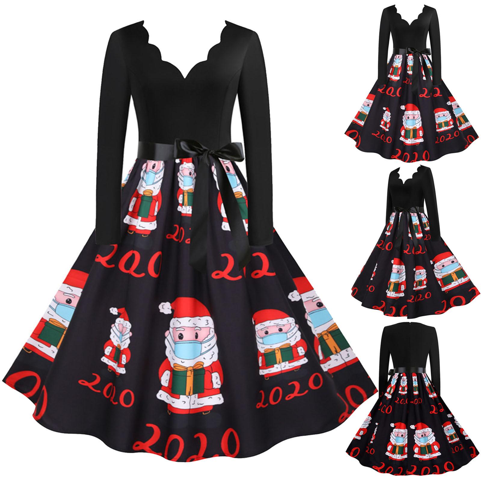 

Женское винтажное платье для выпускного вечера с длинным рукавом в стиле Рождества 1950-х годов для домохозяйки