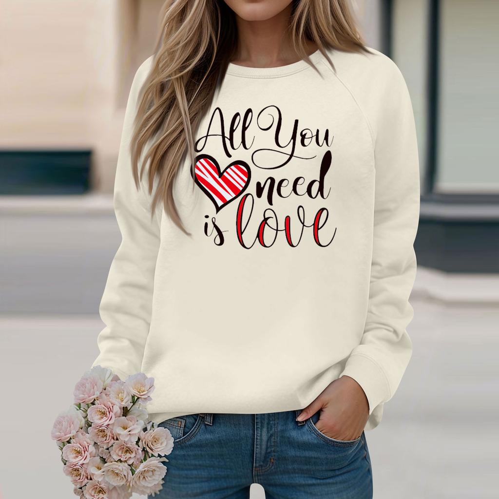 Ladies' Fashion And Leisure Long-sleeved Solid Color Valentine's Day Printed Round Neck Sweater Top