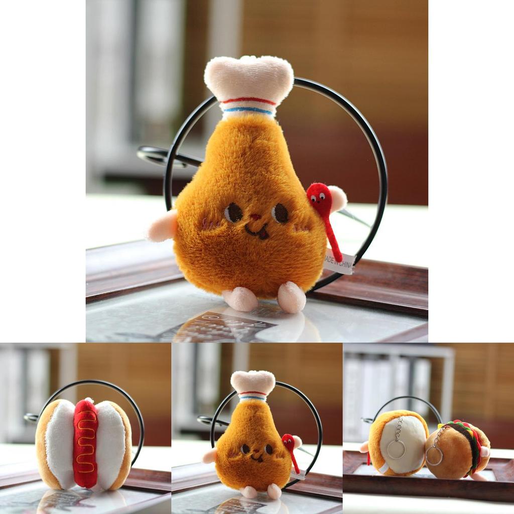 Adorable Plush Hamburger Hot Dog Chicken Leg French Fries Keychain For Backpacks Creative Gift