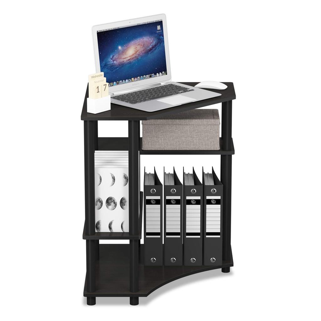 Furinno Corner with Shelf Japanese Turn-N-Tube Desk, Espresso/Black, Space-Saving, [Official Import]