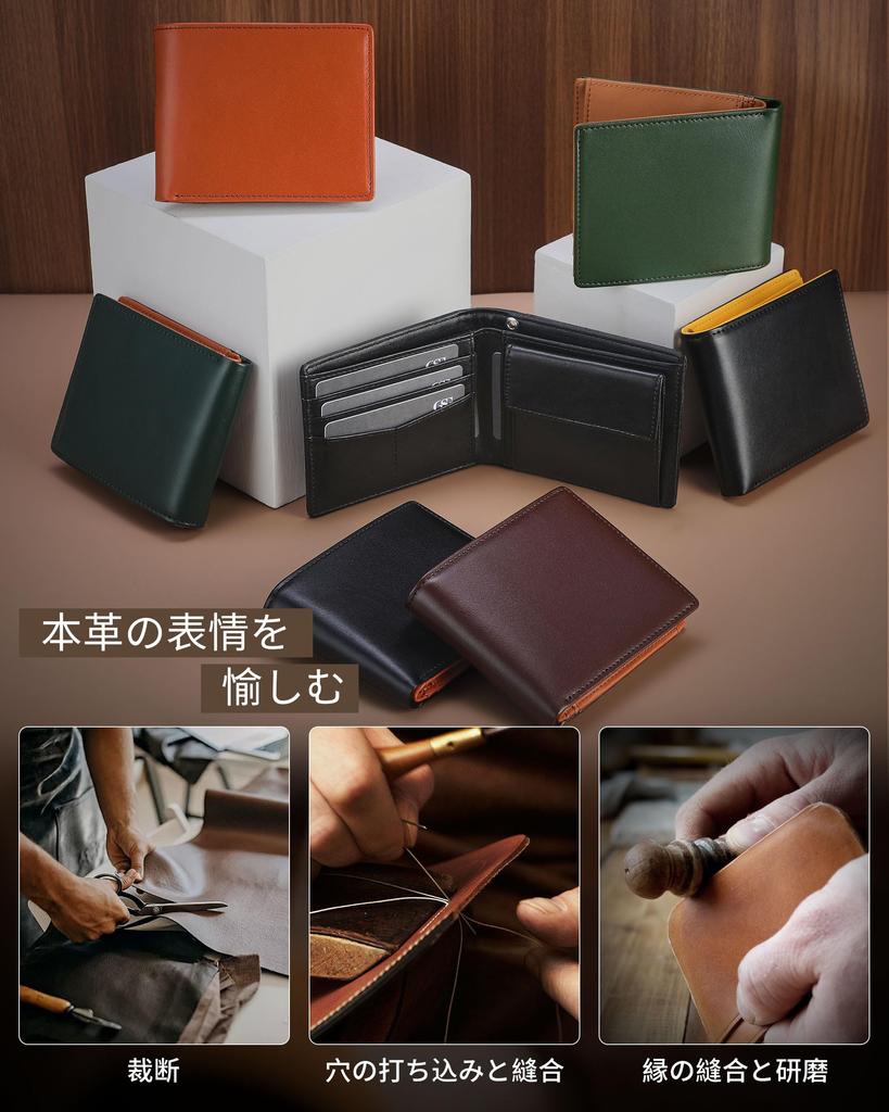 GSG Bifold Wallet with Large Slim with Removable Pass Genuine Card Pass Popular Green 24057 Men's Chain, Capacity, Design, Case, Compact, Leather,