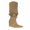 Pointed Heel Folded Pile Boots Women's Burgundy But Knee Knight Boots Skinny Large Couture Boots