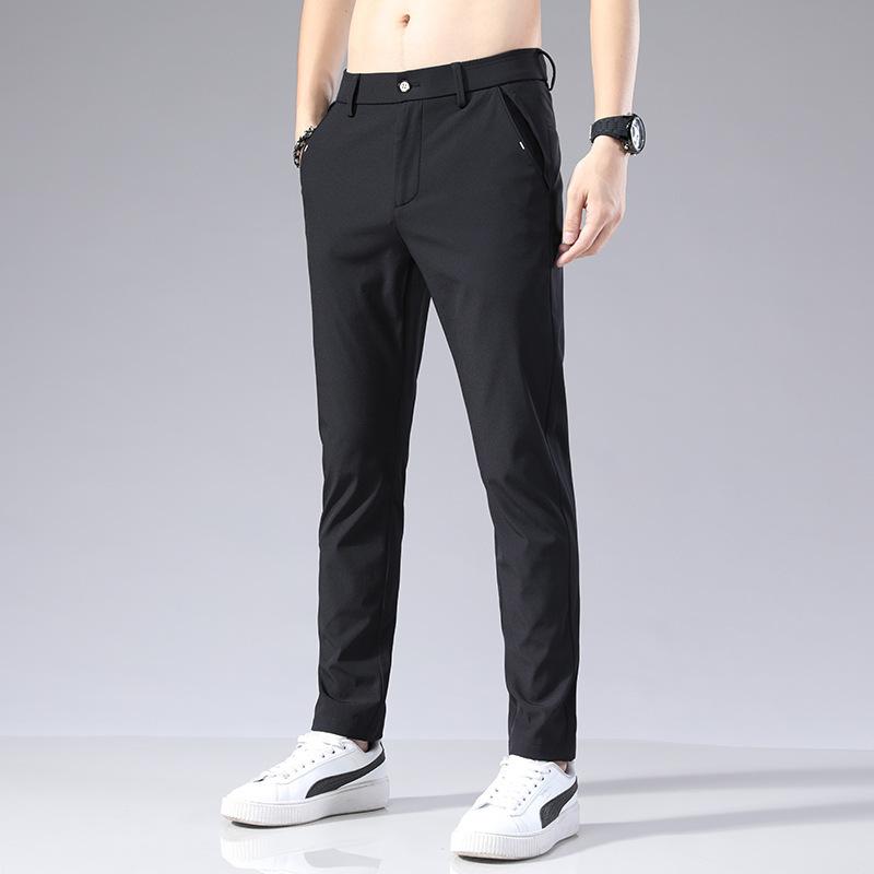 Summer thin elastic waist ice silk pants men's new trend versatile slim straight men's casual trousers