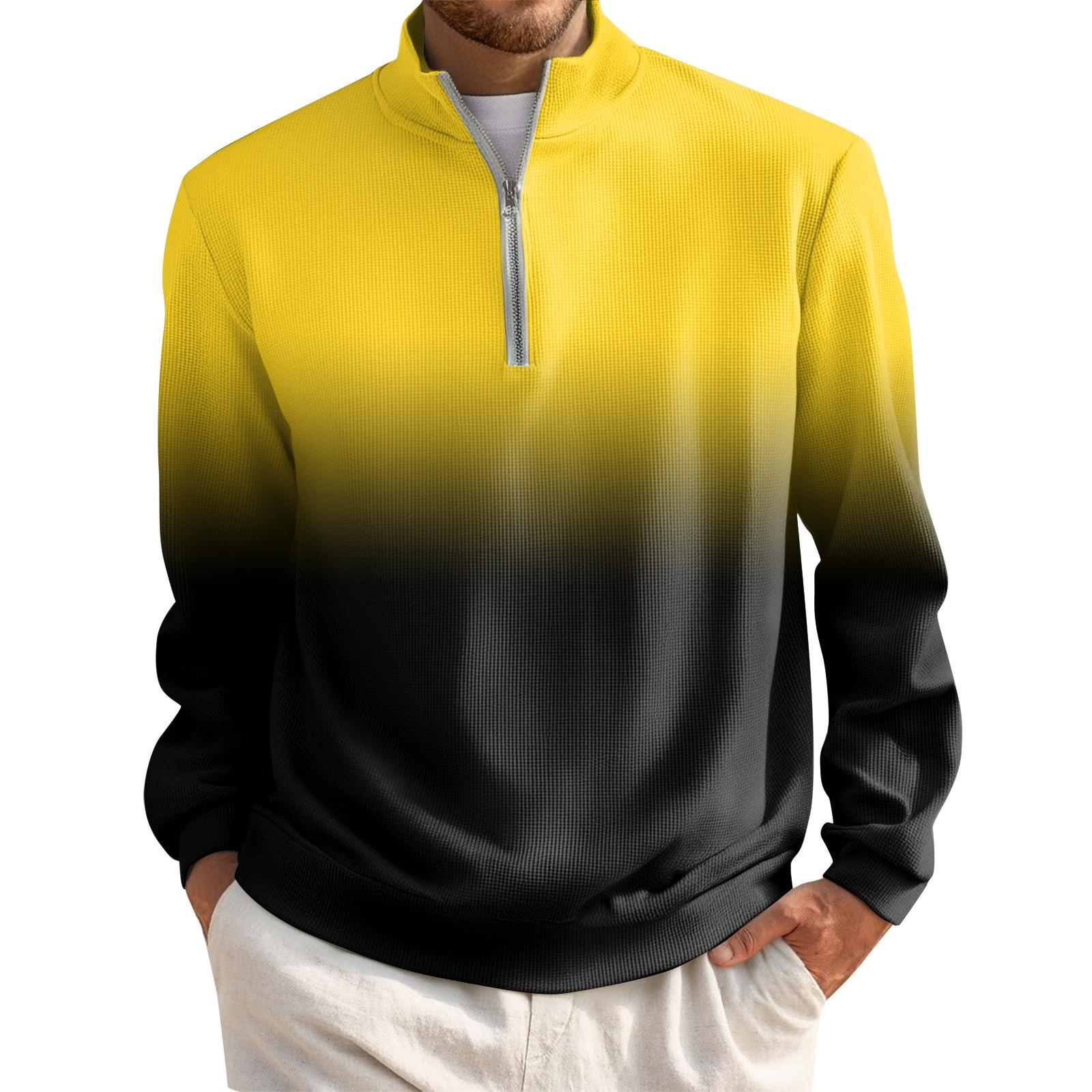 

Мужской короткий пуловер на молнии с высоким воротником и длинными рукавами L жёлтый